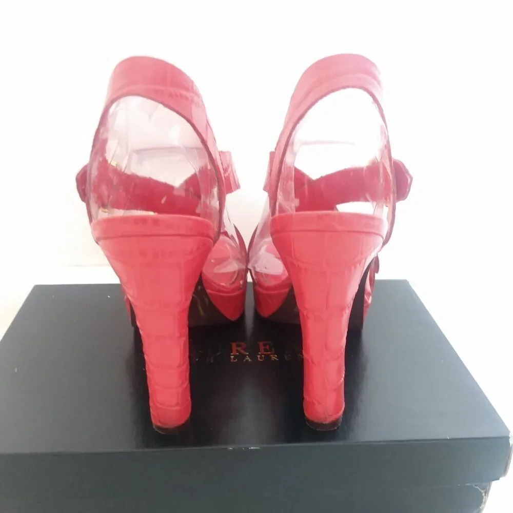 Lauren By Ralph Lauren Serrata Crocodile Pattern Heels Platform Shoes 7.5 - Picture 6 of 7